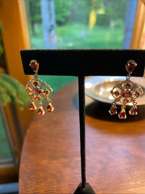 Jewelry - Gold Chandelier Drop Earrings with Pyrope Garnets: